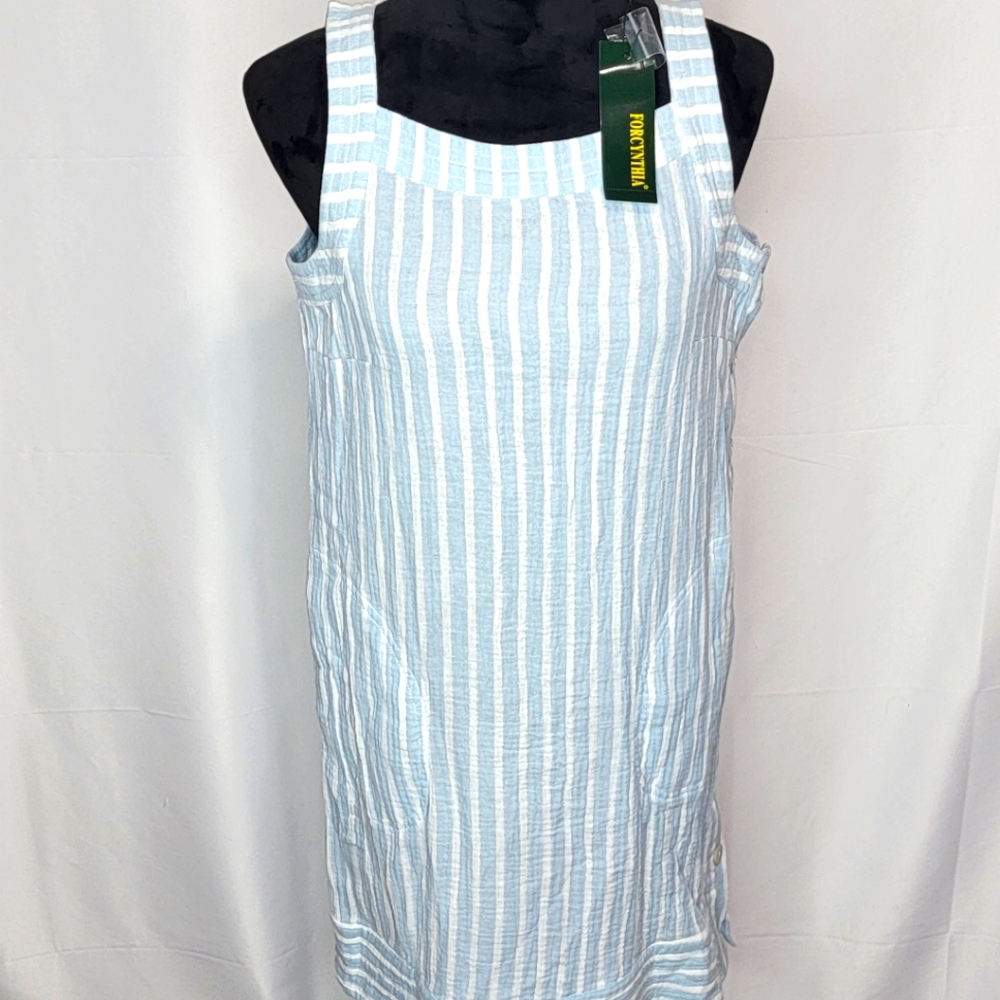 CUTE!!! For Cynthia‎ Striped Linen Dress with Side Buttons Size Small